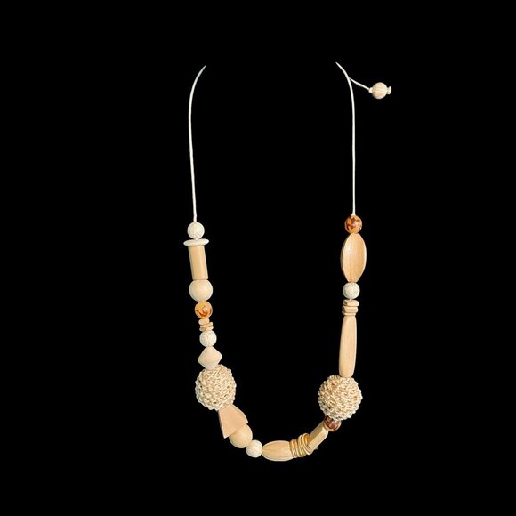 Boho Natural Wood Bead Necklace Earrings Set Chunky Statement Artisan Jewelry - Picture 3 of 10